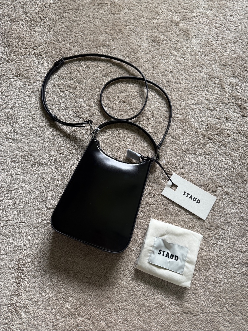 STAUD Mini Alec Shoulder Bag Black Patent